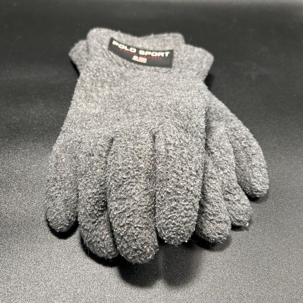 Polo Sport Ralph Lauren Fleece Gloves Unisex Small Medium Grey Pull On